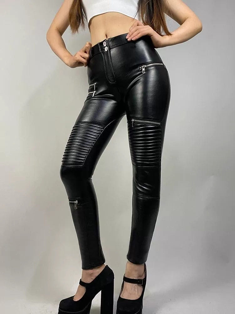 Warm Leather Moto Pencil Pants - Perfect for Biker Style Fashion