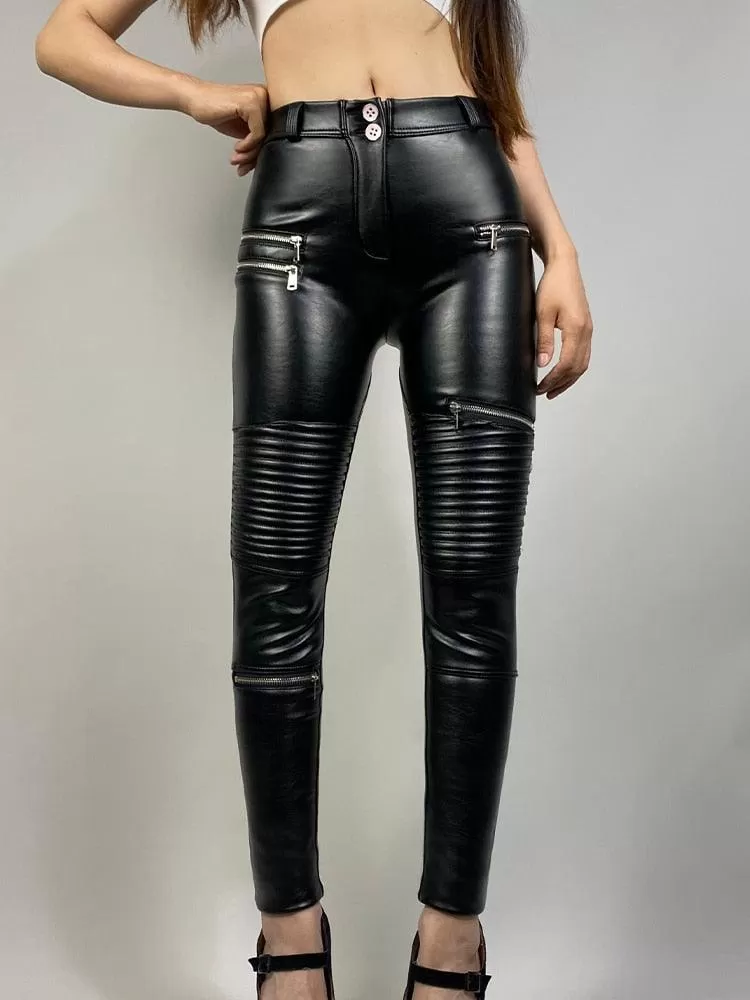 Warm Leather Moto Pencil Pants - Perfect for Biker Style Fashion