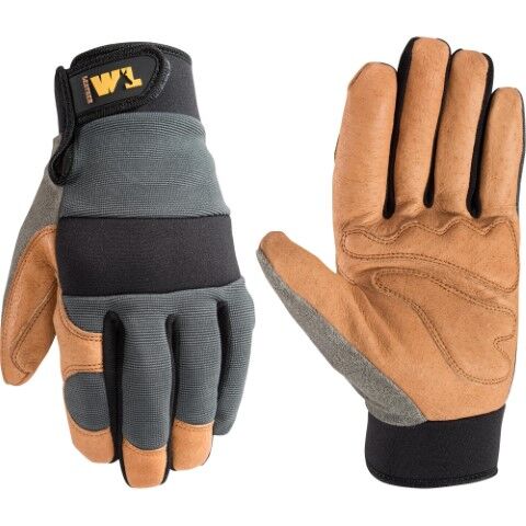 Wells Lamont Men's Pigskin Leather Hybrid Adjustable Wrist Gloves in Grey