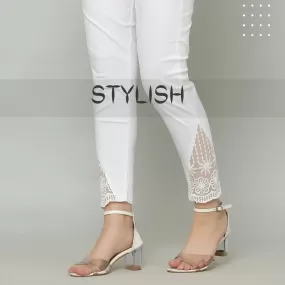 White Cotton Tissue Pants for Women-DP001W