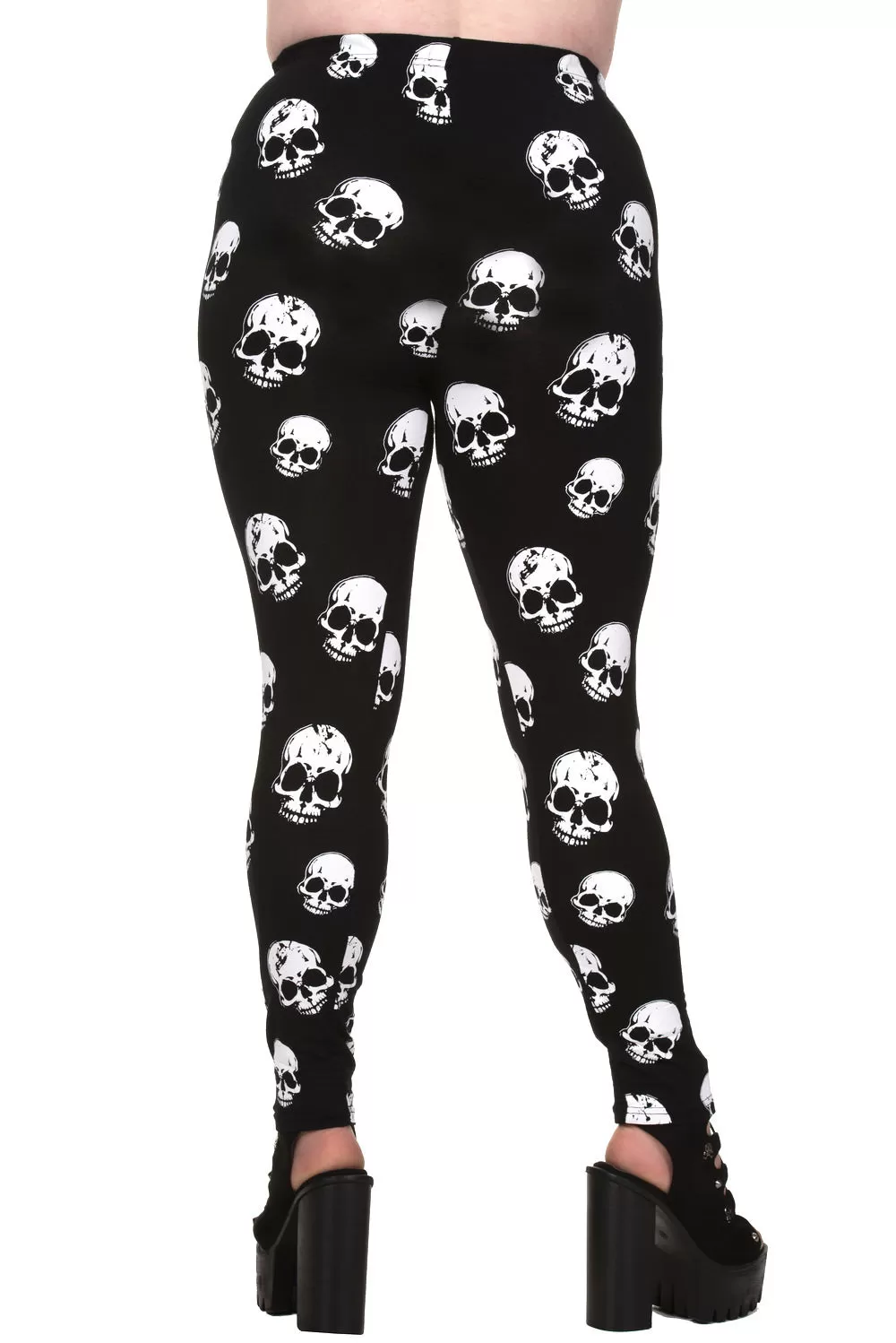 White Skulls Plus Size Black Leggings