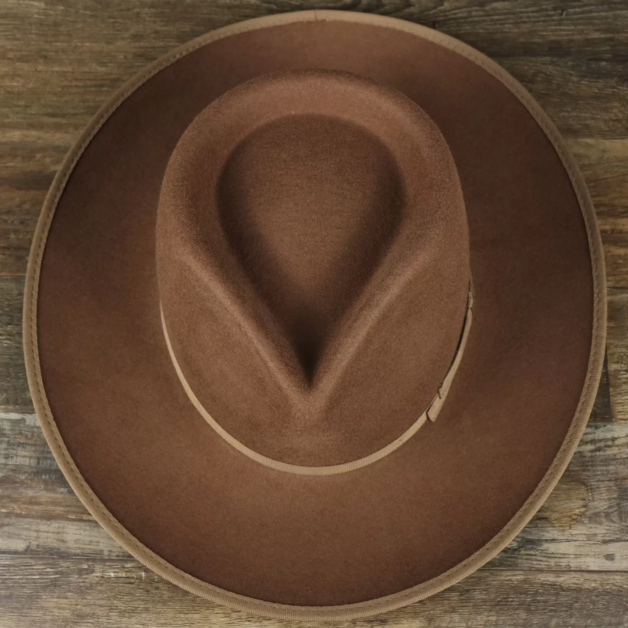 Wide Brim Raw Edge Walnut Fedora Hat with Brown Paisley Silk Interior | Zertrue 100% Australian Wool