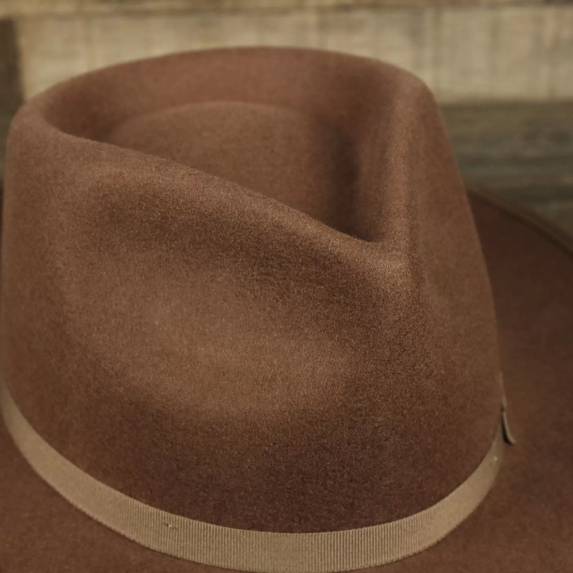 Wide Brim Raw Edge Walnut Fedora Hat with Brown Paisley Silk Interior | Zertrue 100% Australian Wool