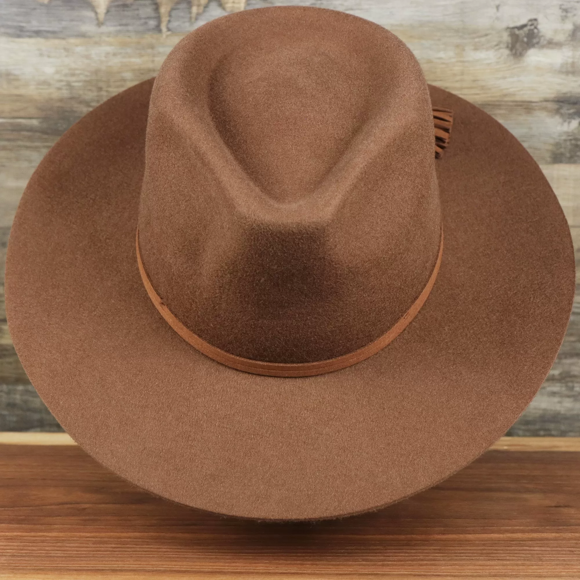 Wide Brim Ribbon Edge Brown Fedora Hat with Black Silk Interior | Zertrue 100% Australian Wool