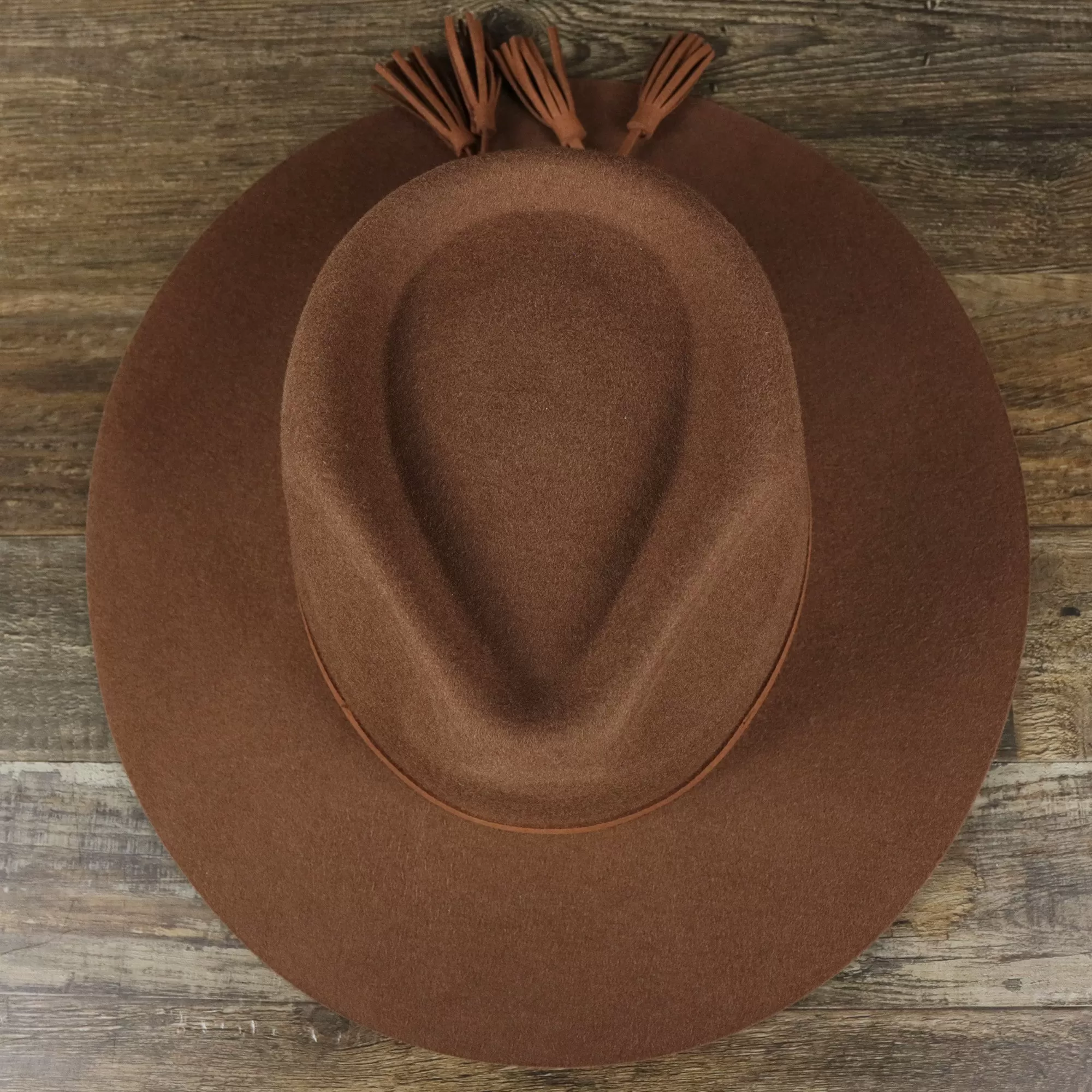 Wide Brim Ribbon Edge Brown Fedora Hat with Black Silk Interior | Zertrue 100% Australian Wool