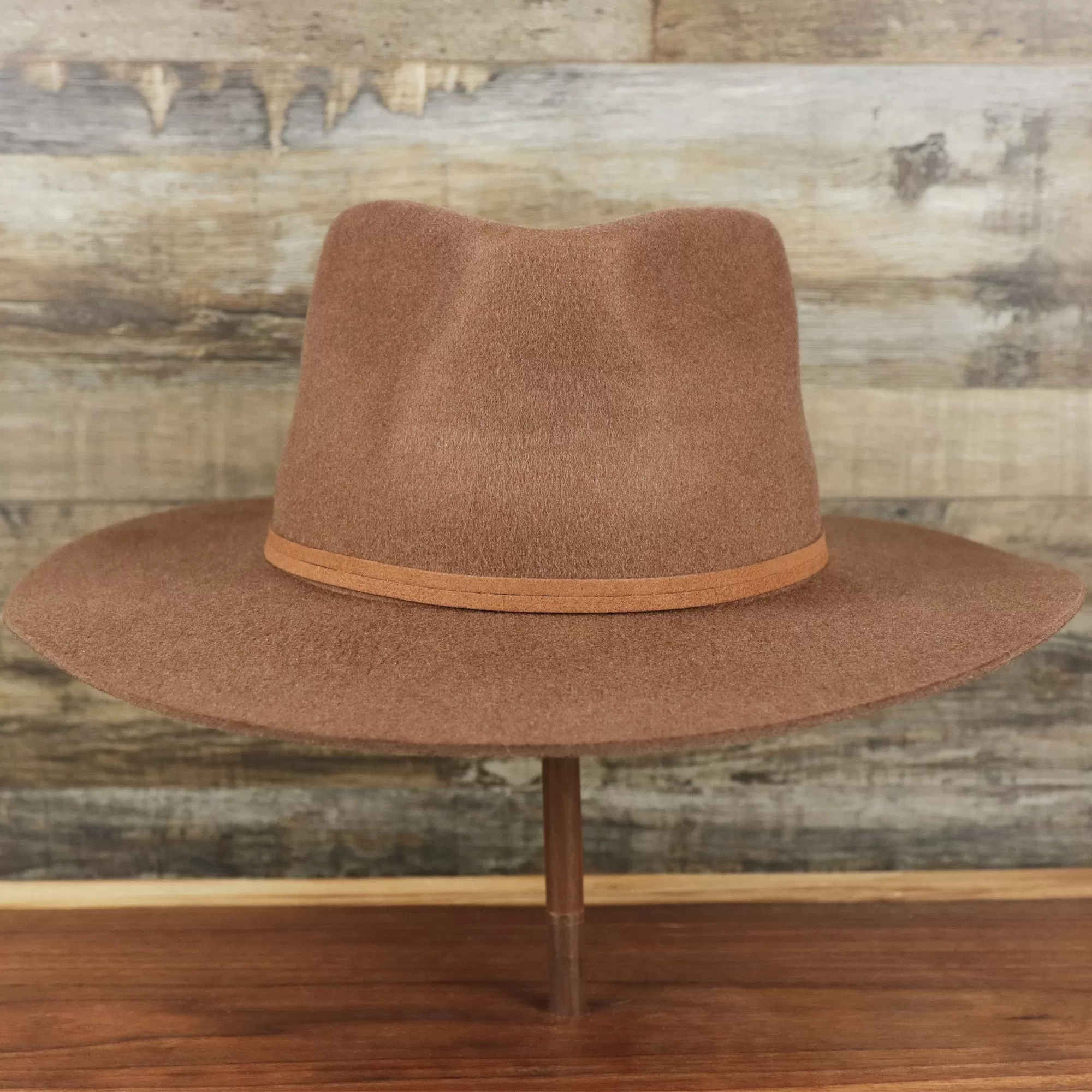 Wide Brim Ribbon Edge Brown Fedora Hat with Black Silk Interior | Zertrue 100% Australian Wool