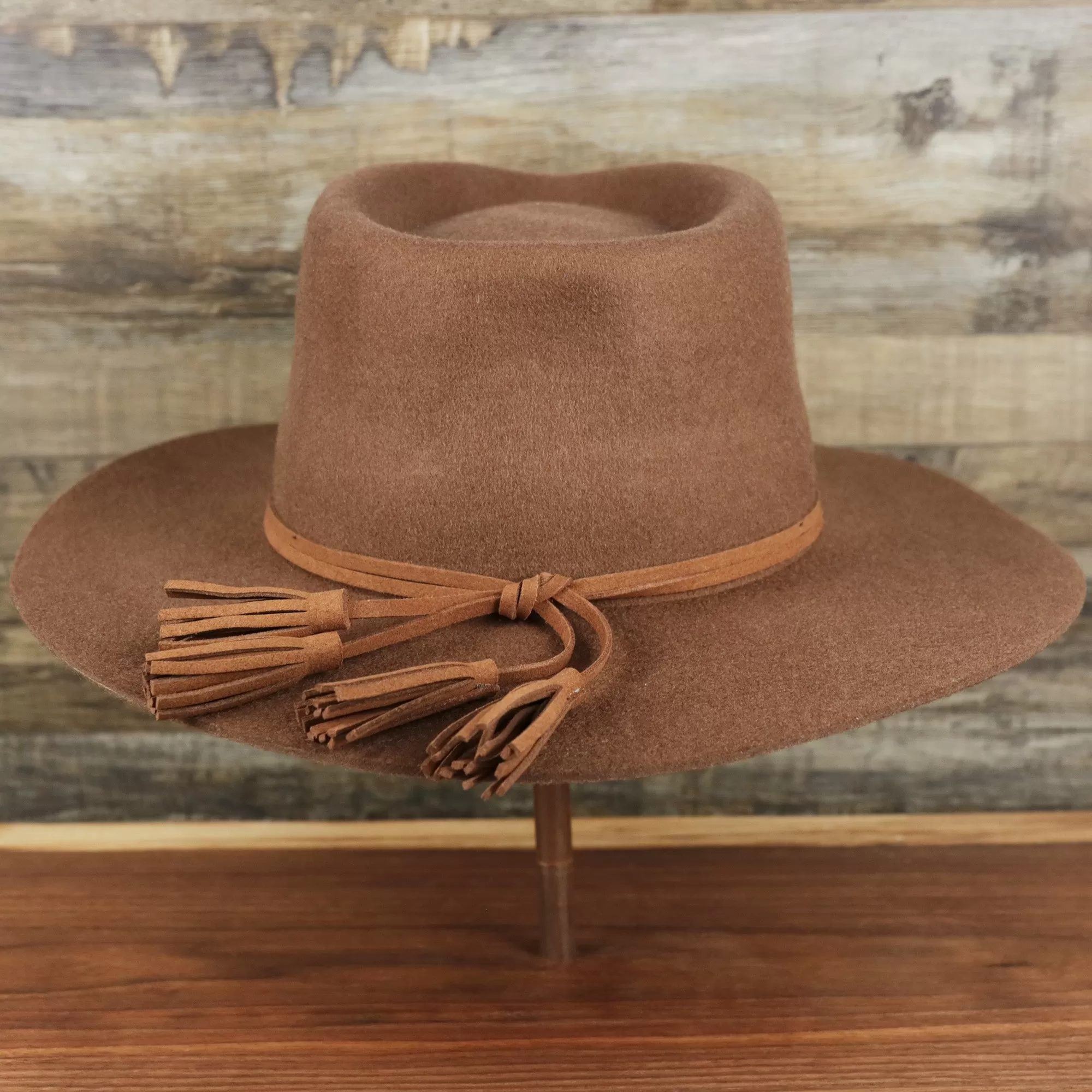 Wide Brim Ribbon Edge Brown Fedora Hat with Black Silk Interior | Zertrue 100% Australian Wool