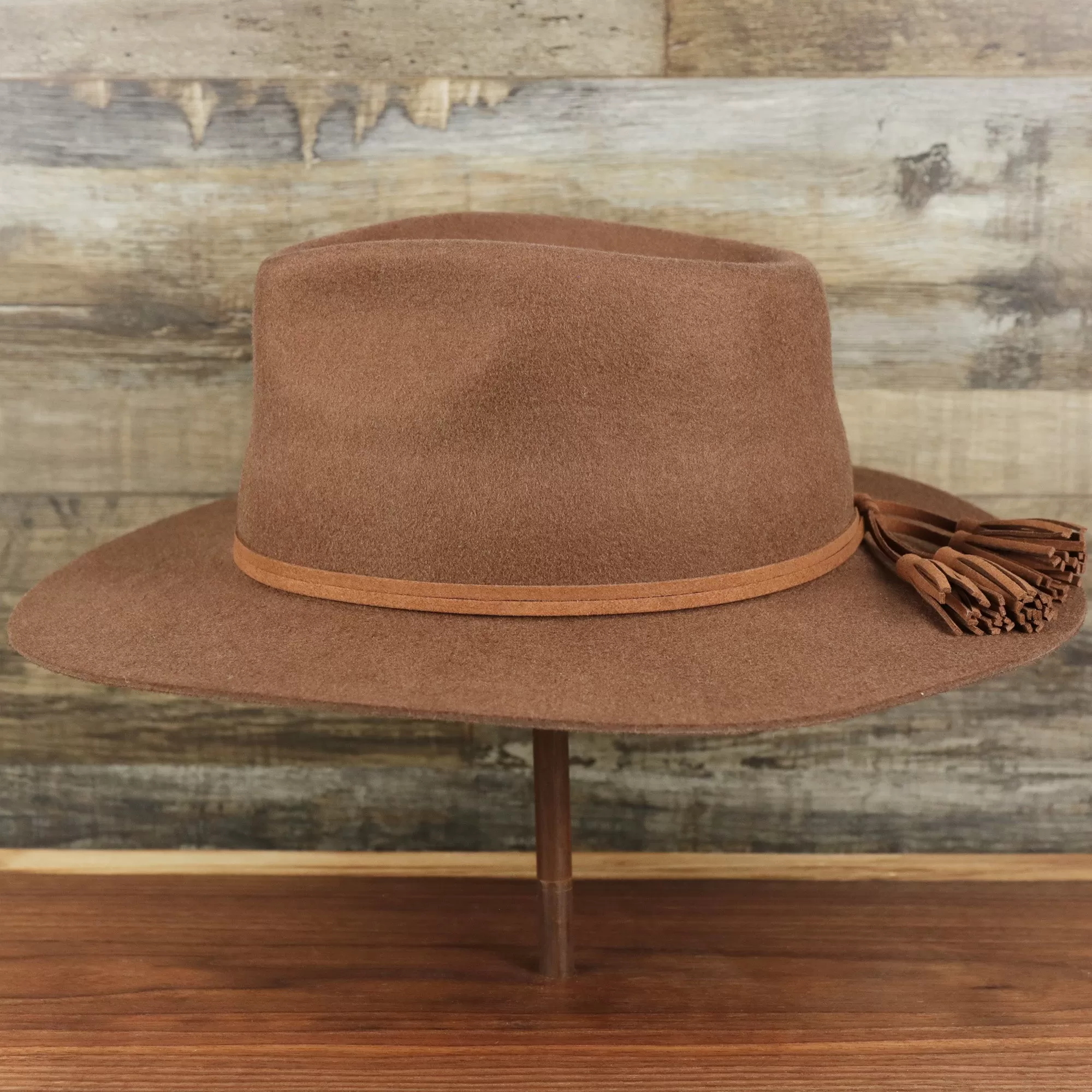 Wide Brim Ribbon Edge Brown Fedora Hat with Black Silk Interior | Zertrue 100% Australian Wool