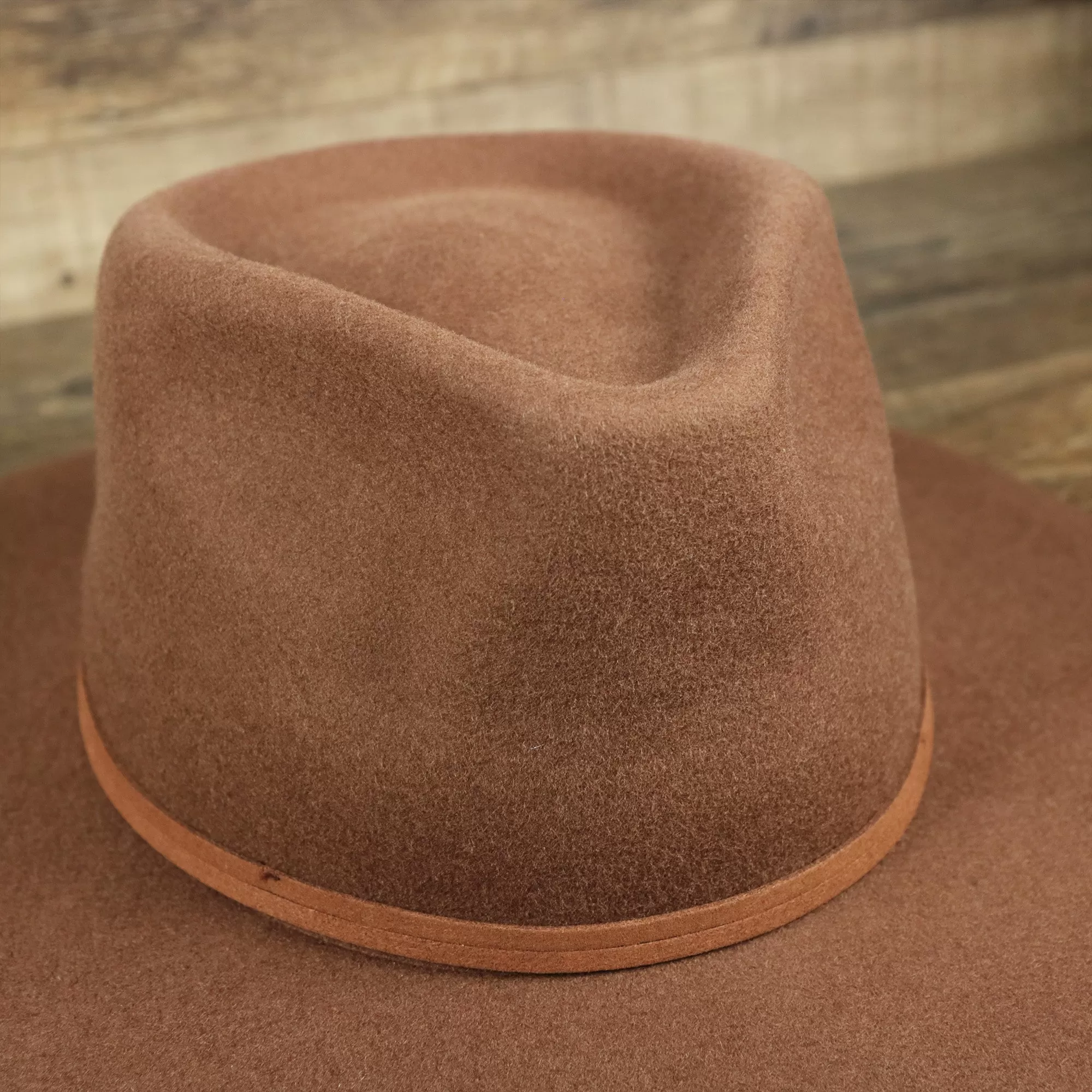 Wide Brim Ribbon Edge Brown Fedora Hat with Black Silk Interior | Zertrue 100% Australian Wool