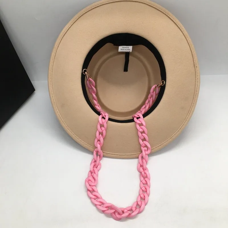 Women's Aristocratic Pink Chain Concave and Convex Top Wool Hat