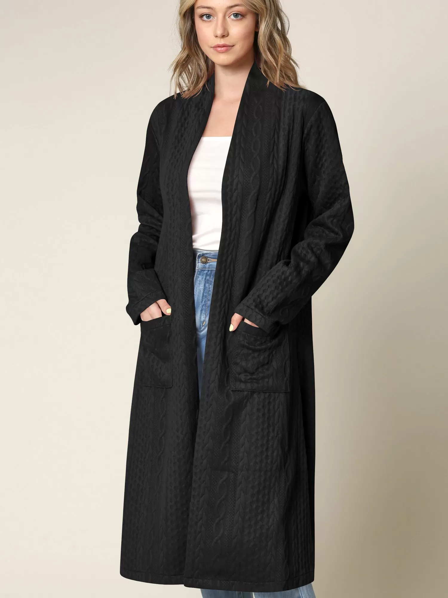 Women's Knit Long Sweater Drape Cardigan with Pockets