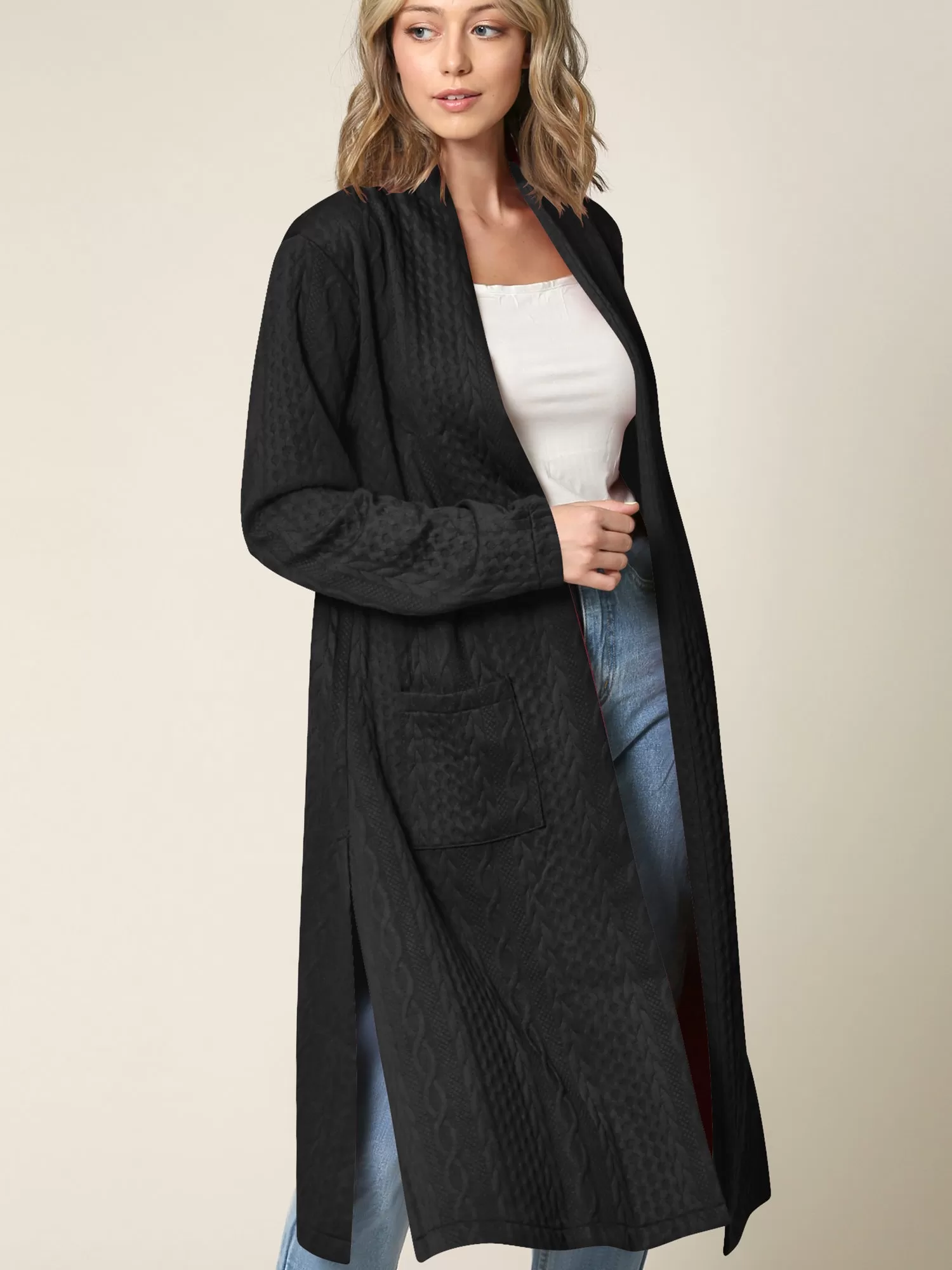 Women's Knit Long Sweater Drape Cardigan with Pockets