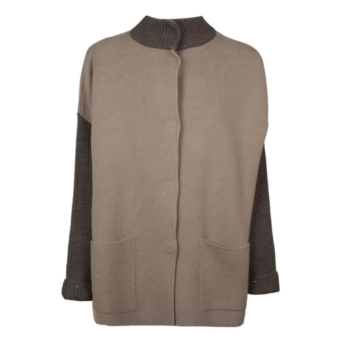 WOOL AND CASHMERE JACKET Woman Dark Taupe and Dark Grey